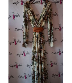 Vestido de fiesta flores. Manga larga. Talla 38.